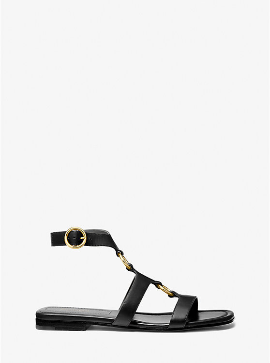 Women Michael Kors Dusty Leather Sandals Black | LCBNKM-298