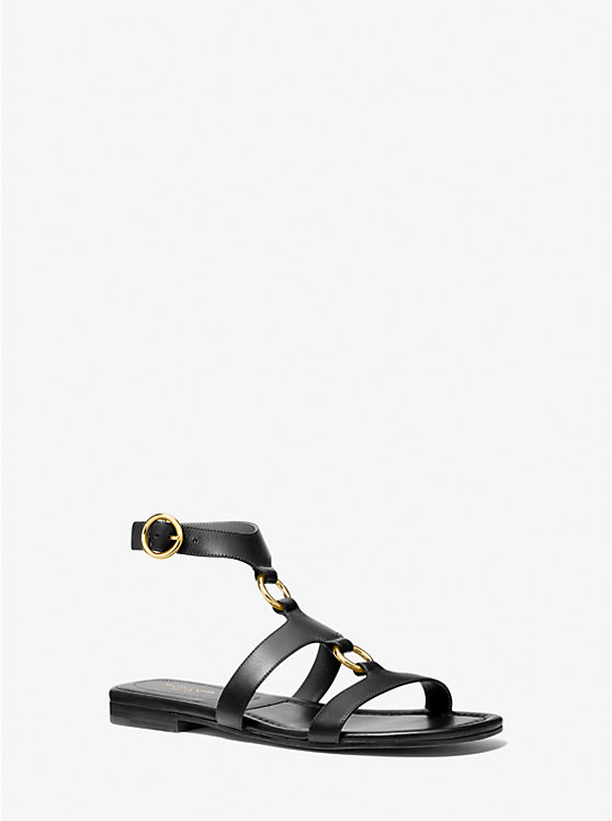 Women Michael Kors Dusty Leather Sandals Black | LCBNKM-298