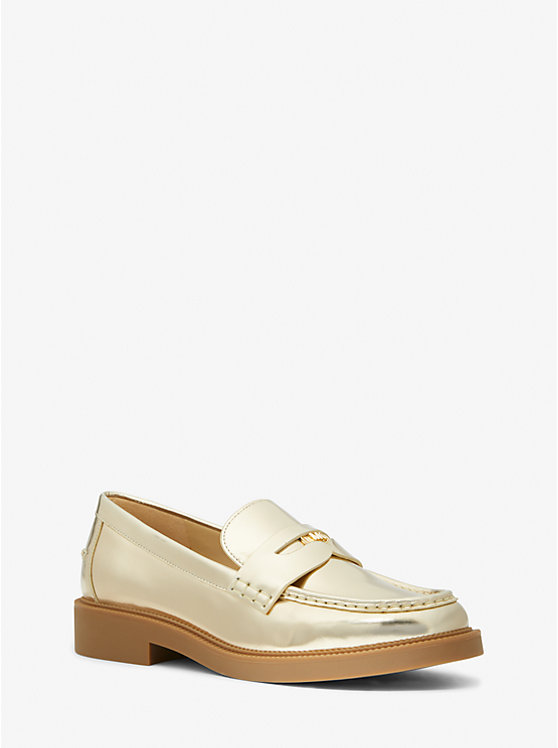 Women Michael Kors Eden Metallic Leather Loafers Gold | MVDQGH-049