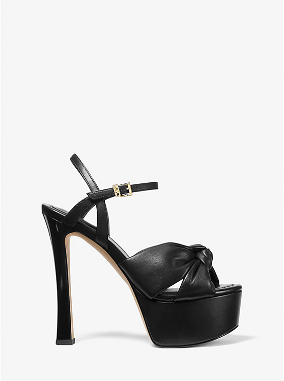 Women Michael Kors Elena Leather Platform Sandals Black | CTMHNB-601