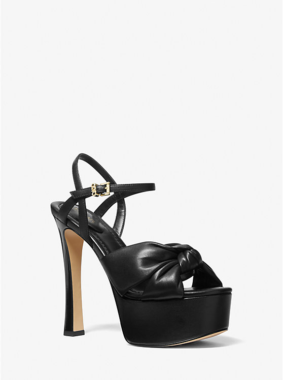 Women Michael Kors Elena Leather Platform Sandals Black | CTMHNB-601