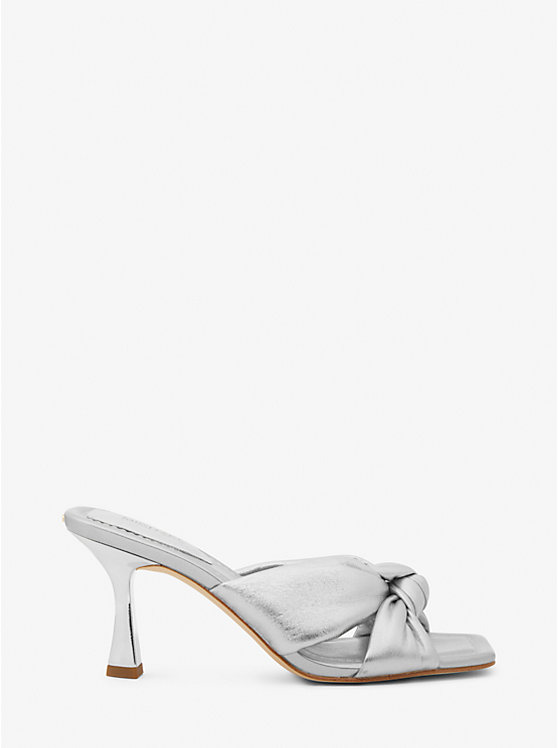 Women Michael Kors Elena Metallic Leather Sandals Silver | GEQHZD-541