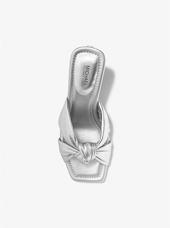 Women Michael Kors Elena Metallic Leather Sandals Silver | GEQHZD-541