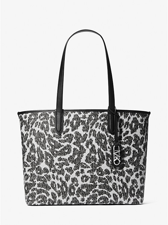 Women Michael Kors Eliza Extra-Large Leopard Logo Tote Bag Black | USWIDC-079