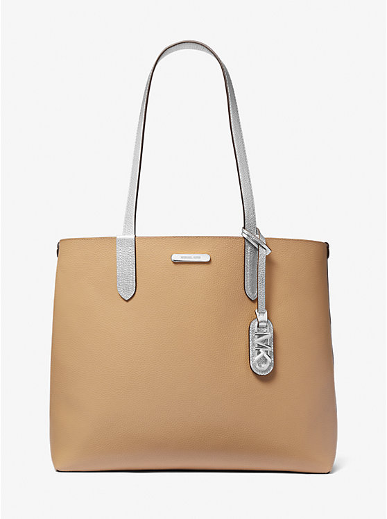 Women Michael Kors Eliza Extra-Large Metallic Pebbled Leather Reversible Tote Bag Silver | LHKQTO-843