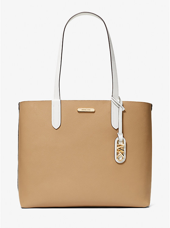 Women Michael Kors Eliza Extra-Large Pebbled Leather Reversible Tote Bag White | GEZHAK-823