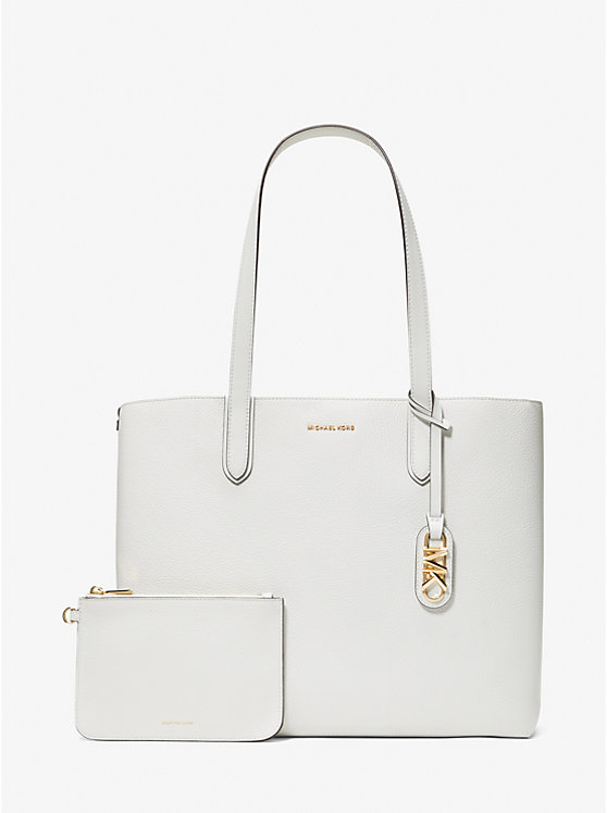 Women Michael Kors Eliza Extra-Large Pebbled Leather Reversible Tote Bag White | GEZHAK-823