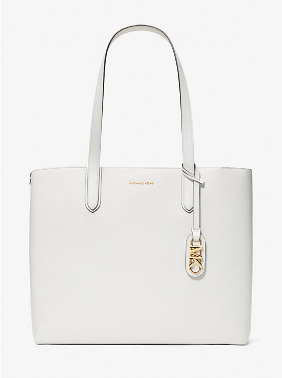 Women Michael Kors Eliza Extra-Large Pebbled Leather Reversible Tote Bag White | GEZHAK-823