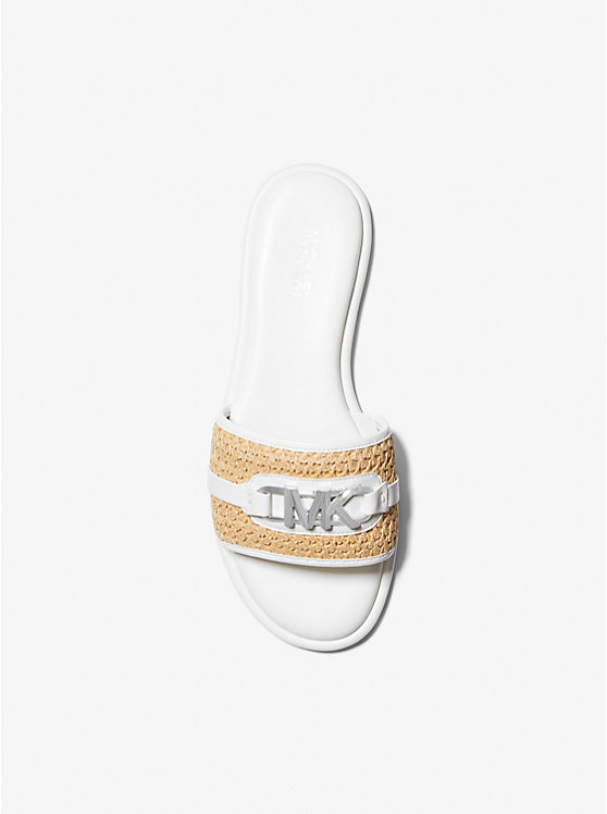 Women Michael Kors Ember Embellished Straw Slide Sandals White | BPGIXC-562