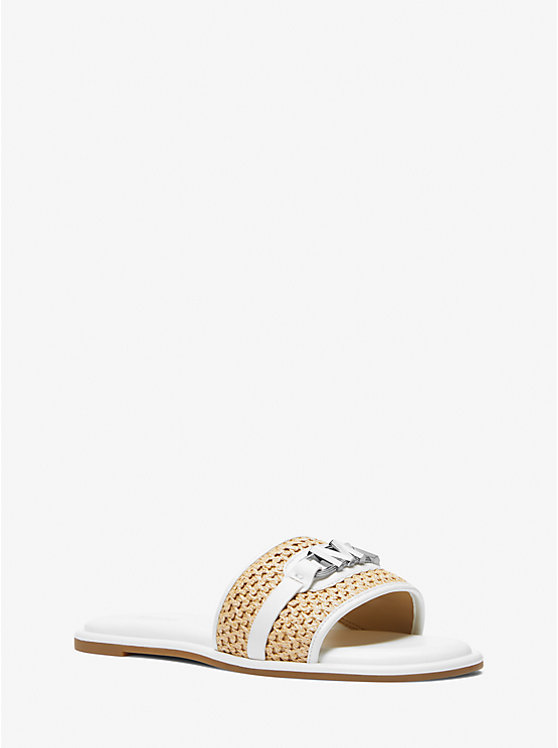 Women Michael Kors Ember Embellished Straw Slide Sandals White | BPGIXC-562