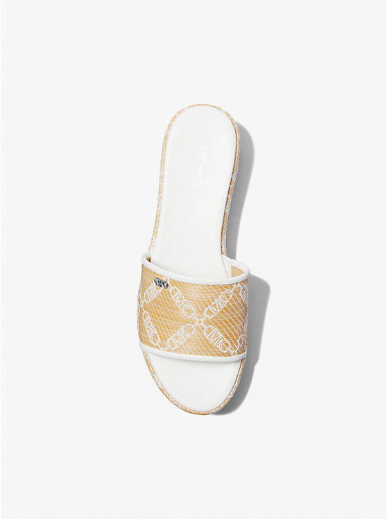 Women Michael Kors Ember Empire Logo Jacquard Straw Platform Sandals Yellow | EGJABU-820