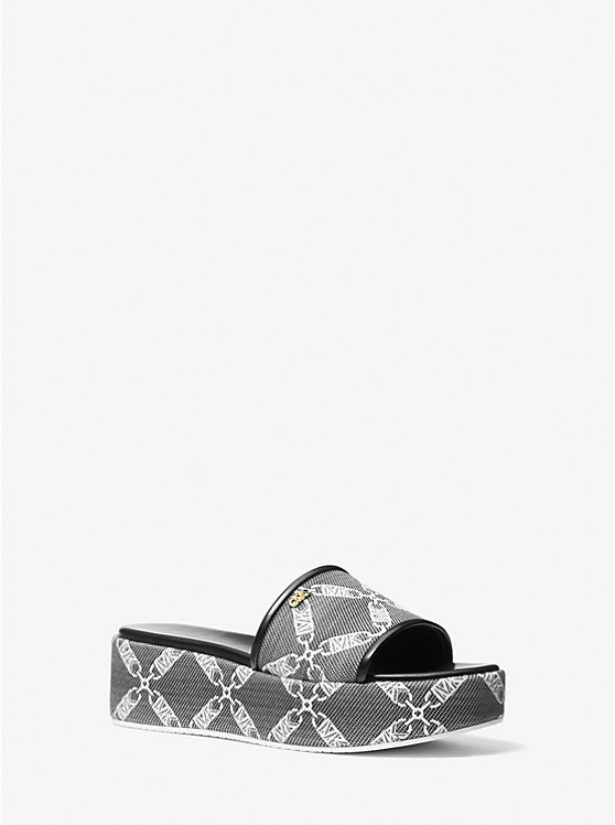 Women Michael Kors Ember Empire Logo Jacquard Platform Sandals Black / White | FZJSDA-963