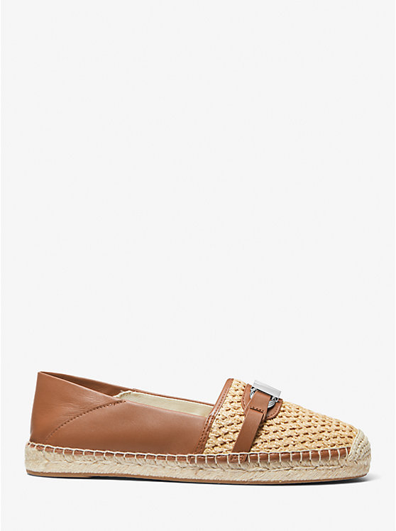 Women Michael Kors Ember Leather and Straw Espadrilles Beige | VSCFBN-563