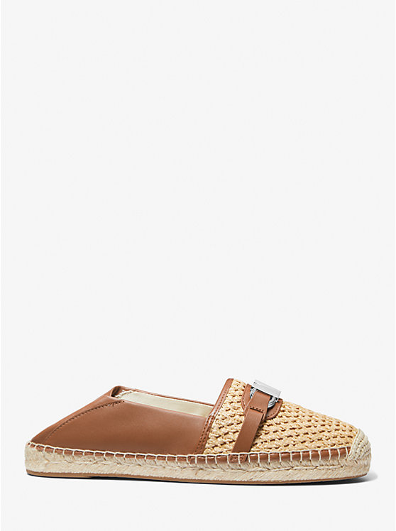 Women Michael Kors Ember Leather and Straw Espadrilles Beige | VSCFBN-563