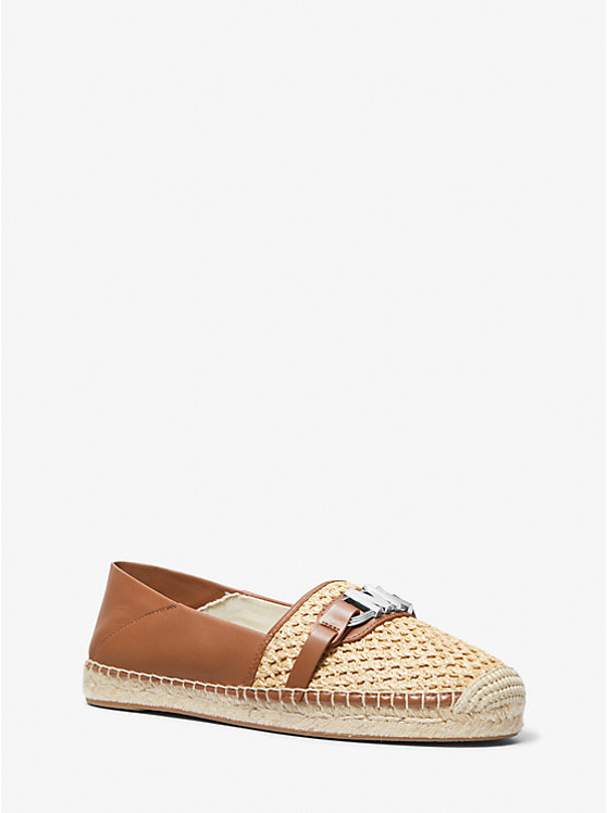 Women Michael Kors Ember Leather and Straw Espadrilles Beige | VSCFBN-563