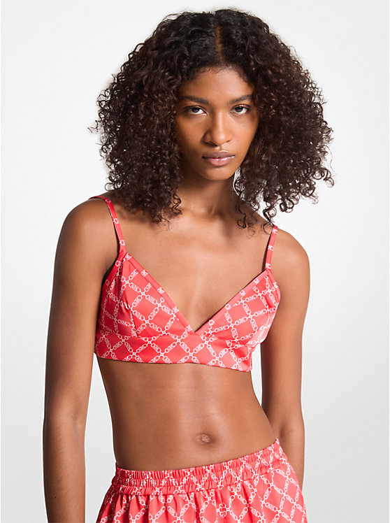 Women Michael Kors Empire Logo Print Satin Bra Tops Coral | GDUXFC-480