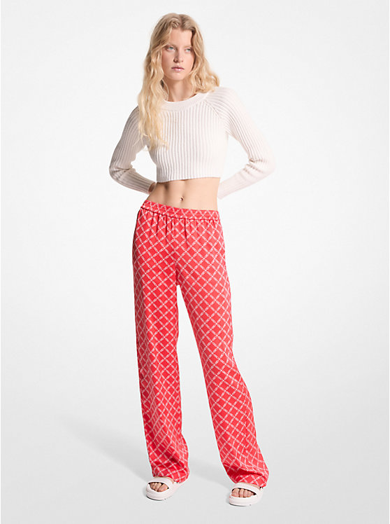 Women Michael Kors Empire Logo Satin Pajama Pants Coral | TYMQDU-594