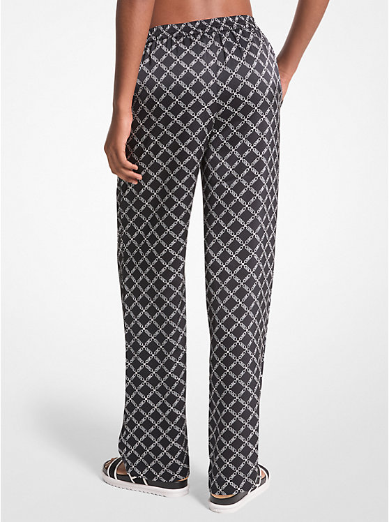 Women Michael Kors Empire Logo Satin Pajama Pants Black / White | AIYOQU-059