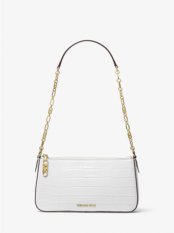 Women Michael Kors Empire Medium Crocodile Embossed Leather Chain-Link Shoulder Bags White | RFAETS-084