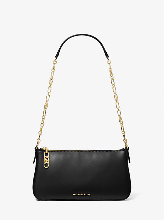 Women Michael Kors Empire Medium Leather Chain-Link Handbag Black | LVGHYF-189