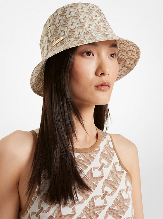 Women Michael Kors Empire Signature Logo Print Bucket Hats Beige | GKOLWH-465