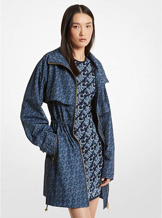 Women Michael Kors Empire Signature Logo Print Woven Anorak Coats Navy | KIDXTG-467