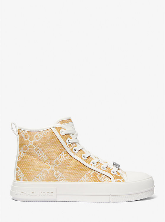 Women Michael Kors Evy Empire Logo Jacquard Straw High-Top Sneakers Yellow | EVOIYB-678