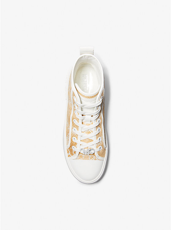 Women Michael Kors Evy Empire Logo Jacquard Straw High-Top Sneakers Yellow | EVOIYB-678