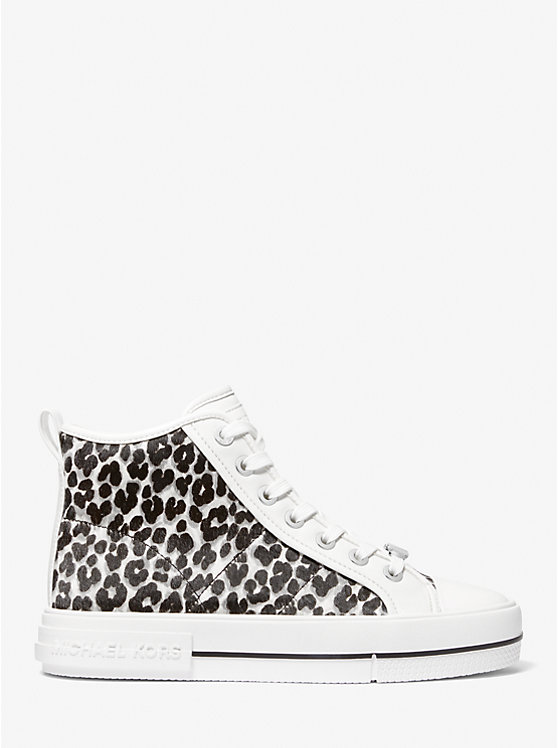 Women Michael Kors Evy Leopard Print Calf Hair High-Top Sneakers Black | KWDEVJ-821