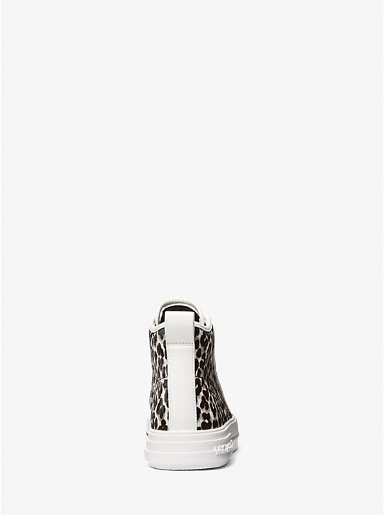 Women Michael Kors Evy Leopard Print Calf Hair High-Top Sneakers Black | KWDEVJ-821