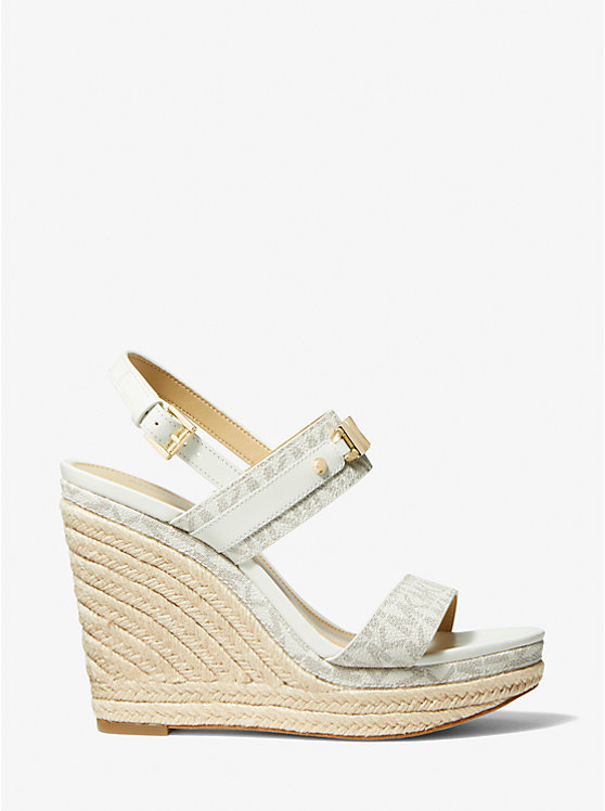 Women Michael Kors Farrah Signature Logo Wedge Sandals Light Yellow | KEUWQB-401