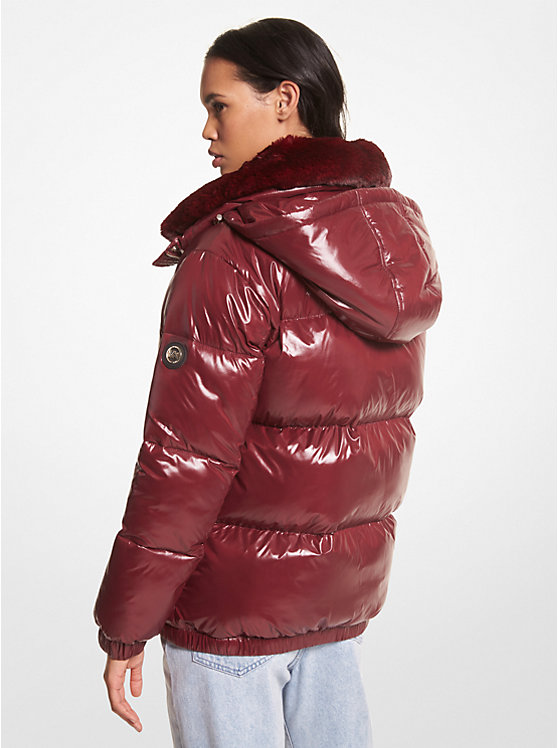 Women Michael Kors Faux Fur-Trim Quilted Nylon Puffer Jackets Burgundy | MRSTCH-164