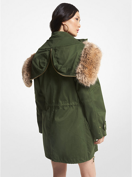 Women Michael Kors Faux Fur Trim Stretch Cotton Anorak Coats Green | ZGMSXB-287