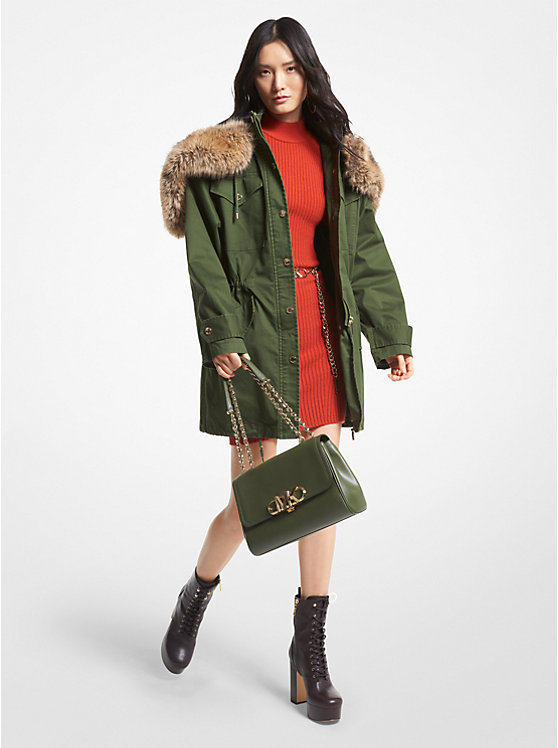 Women Michael Kors Faux Fur Trim Stretch Cotton Anorak Coats Green | ZGMSXB-287