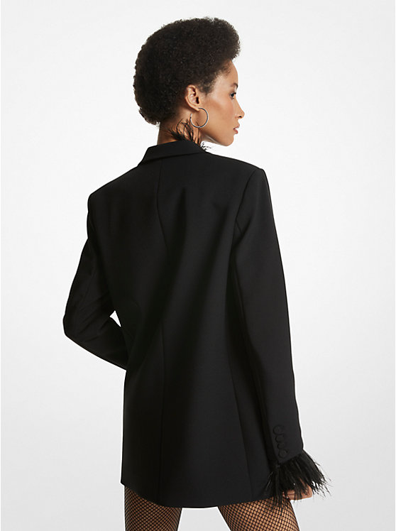 Women Michael Kors Feather Trim Crepe Boyfriend Blazers Black | MSGNVL-834