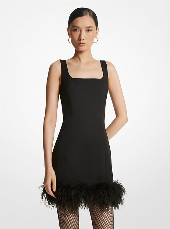 Women Michael Kors Feather Trim Stretch Crepe Shift Dress Black | STJNCZ-917