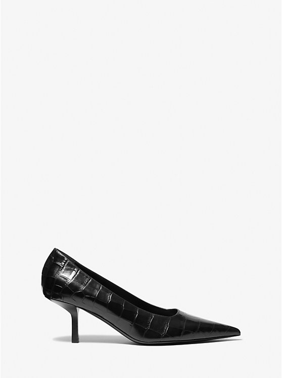 Women Michael Kors Frankie Crocodile Embossed Leather Pumps Black | ZVYHIK-672