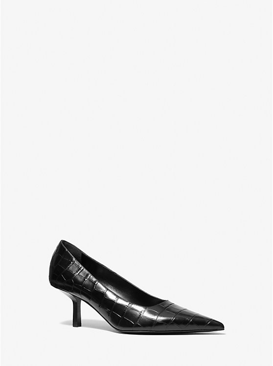 Women Michael Kors Frankie Crocodile Embossed Leather Pumps Black | ZVYHIK-672