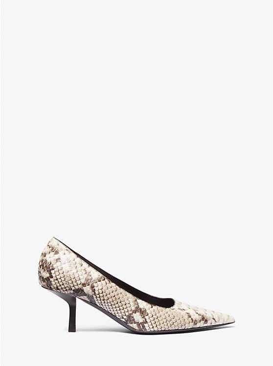 Women Michael Kors Frankie Python Embossed Leather Pumps Beige | IBEFSD-432