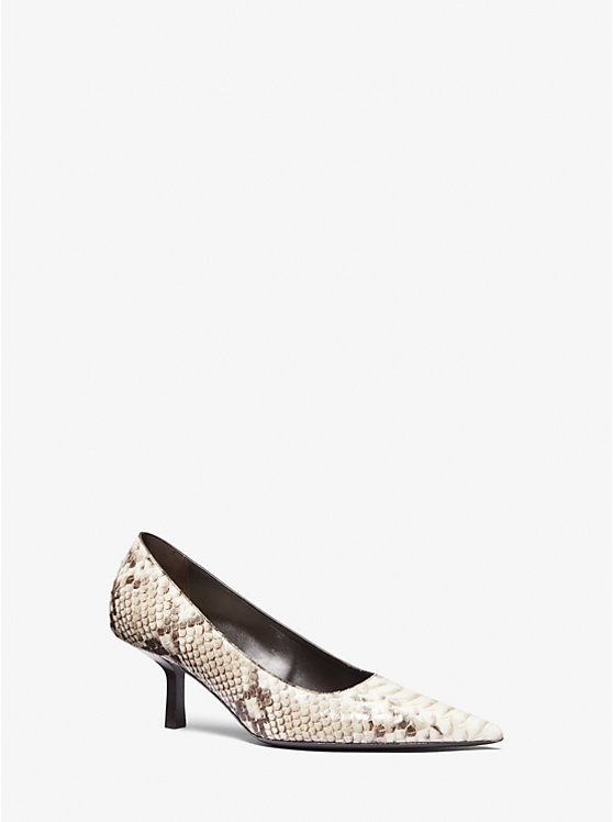 Women Michael Kors Frankie Python Embossed Leather Pumps Beige | IBEFSD-432