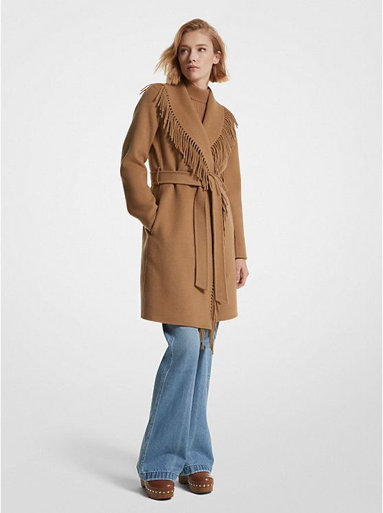 Women Michael Kors Fringe Wool Blended Coats Dark Brown | SVXEIB-805