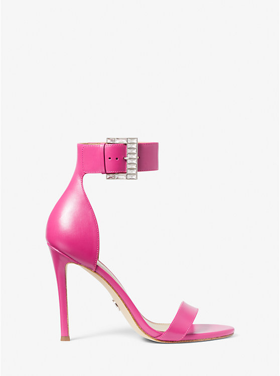 Women Michael Kors Giselle Crystal Embellished Leather Sandals Fuchsia | FEICWH-425