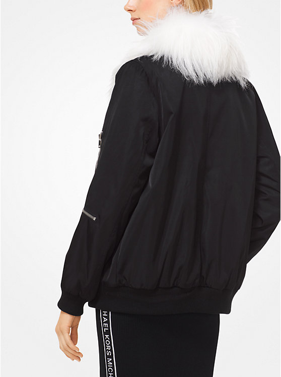 Women Michael Kors Goat Hair Collar Bomber Jackets Black | DLTZIV-789