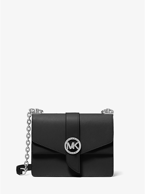 Women Michael Kors Greenwich Small Saffiano Leather Crossbody Bags Black | BKPQHM-362