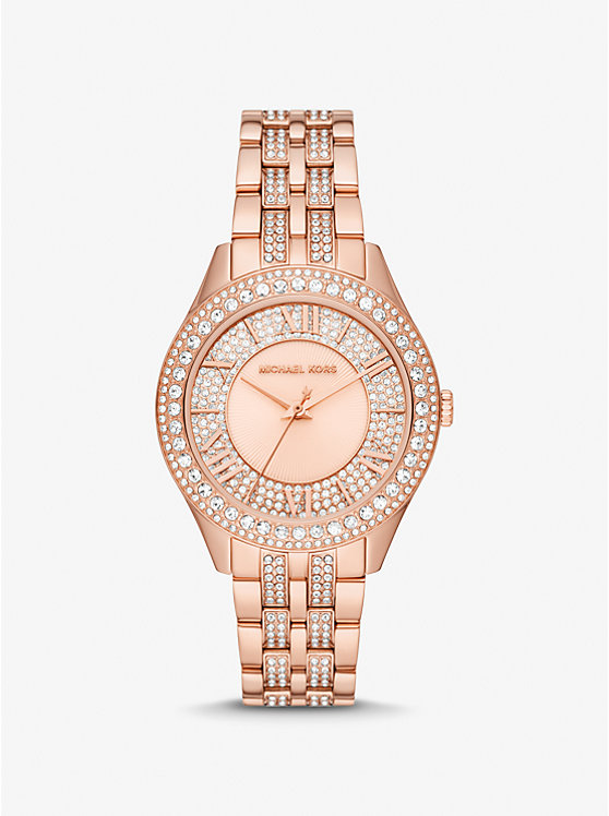 Women Michael Kors Harlowe Pavé Rose Gold-Tone Watches Rose Gold | BWGFIN-504