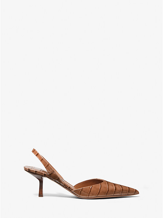 Women Michael Kors Holly Crocodile Embossed Leather Pumps Brown | WHPAUY-732