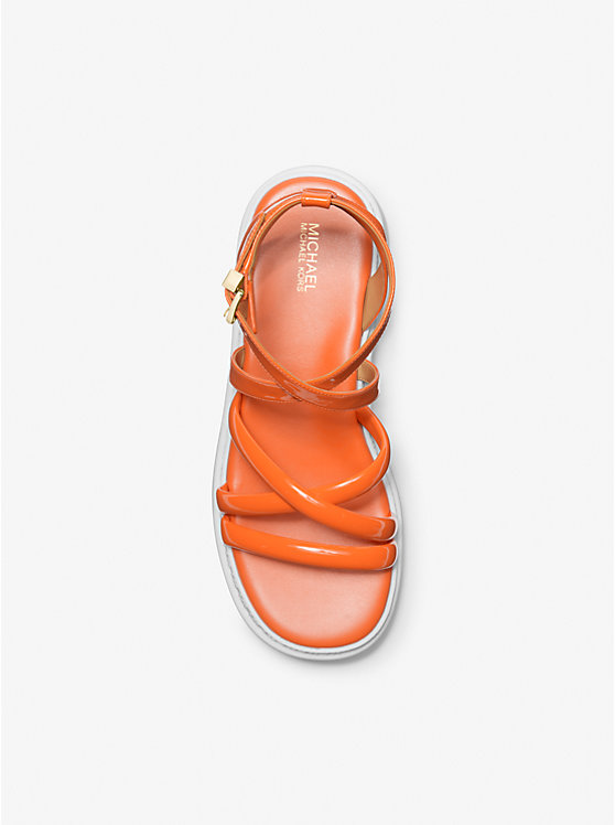 Women Michael Kors Issa Faux Patent Leather Flatform Sandals Apricot | SWAZLY-741