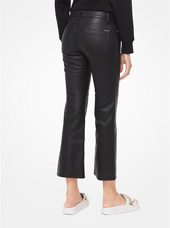 Women Michael Kors Izzy Leather Cropped Flared Pants Black | QLVKPS-192