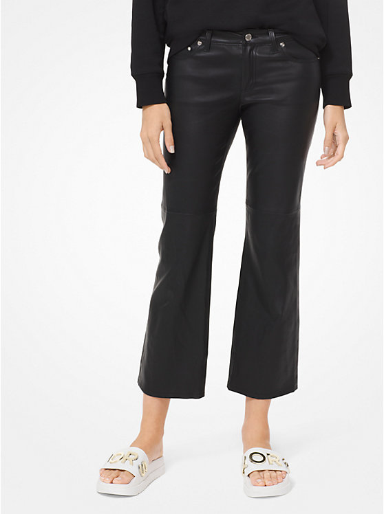 Women Michael Kors Izzy Leather Cropped Flared Pants Black | QLVKPS-192