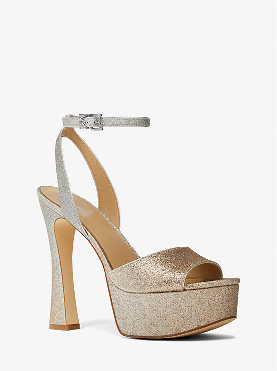 Women Michael Kors Jensen Glitter Platform Sandals Silver | QLKSDH-063